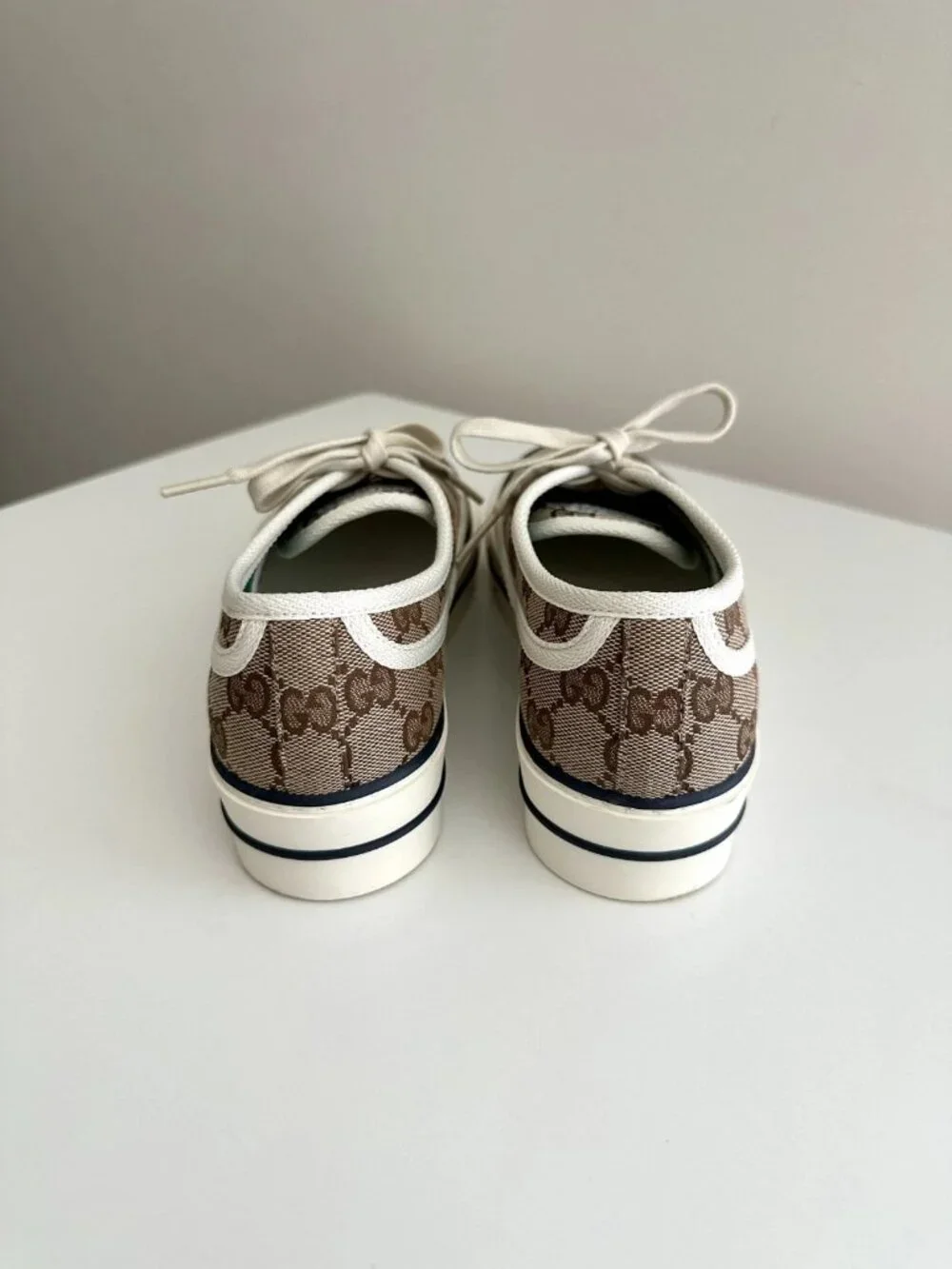 Women's GUCCI GG Logo Brown Canvas Tennis 1977 Platform Sneakers Size 37 - Picture 8 of 12